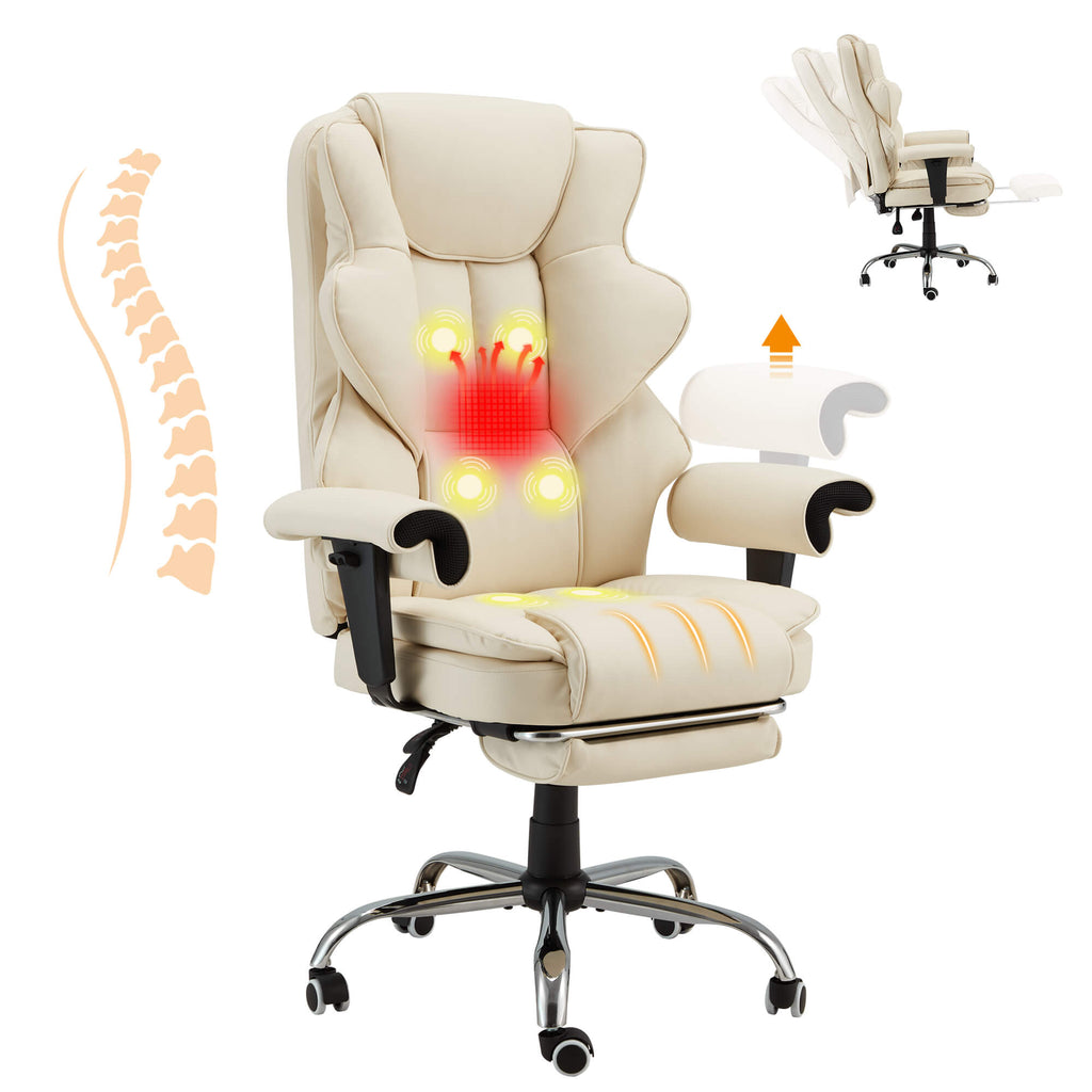 Allgoodsmarketstore 6-Point Massage Heat Ergonomic Reclining Office Chair with Footrest Beige