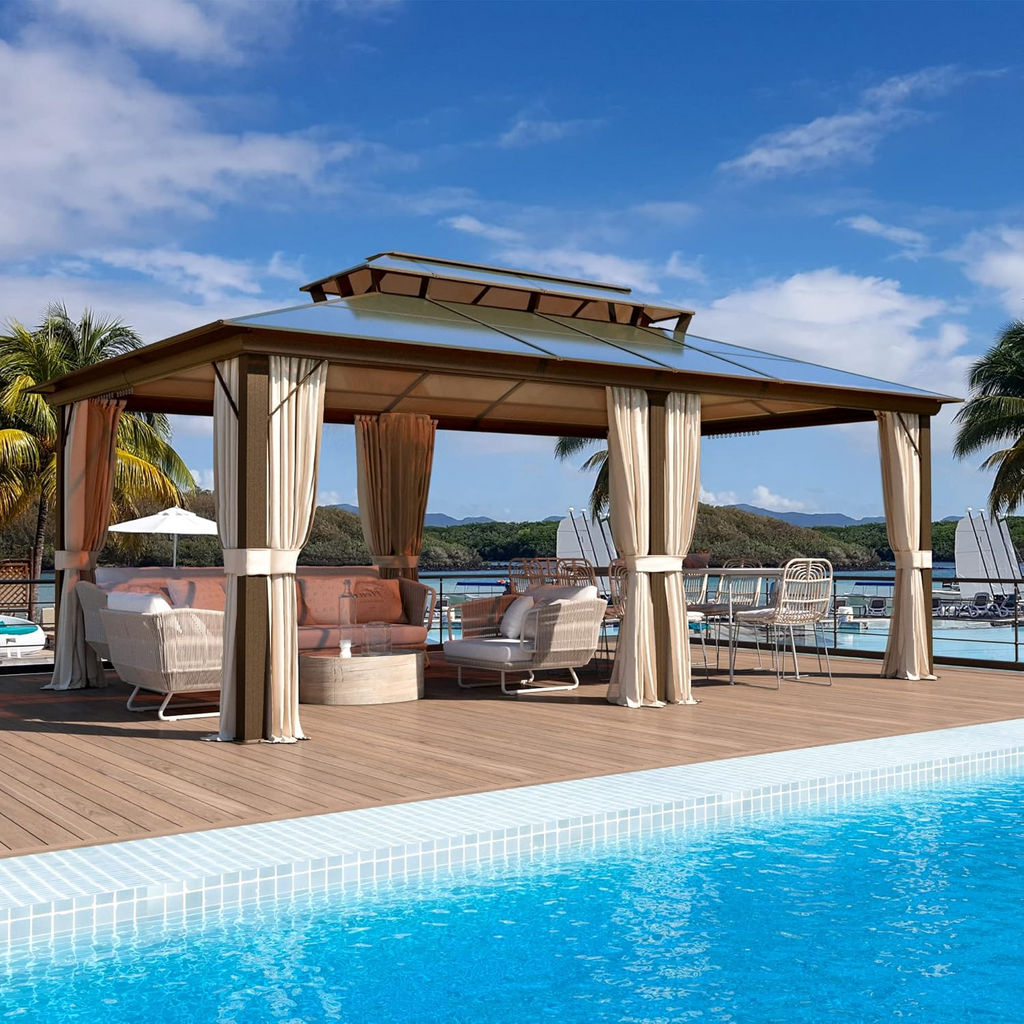 Allgoodsmarketstore 12'x20' Hardtop Gazebo, Outdoor Polycarbonate Double Roof Canopy, Aluminum Frame Permanent Pavilion