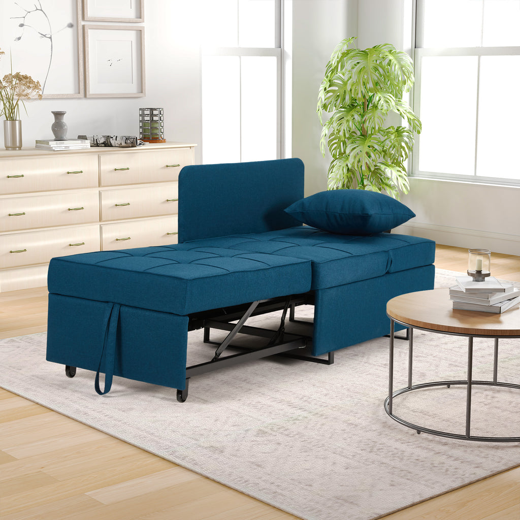 Allgoodsmarketstore 3 IN 1 Futon Sofa Bed Convertible Recliner Lounge for Living Room with Reclining Backrest, Linen, Peacock Blue