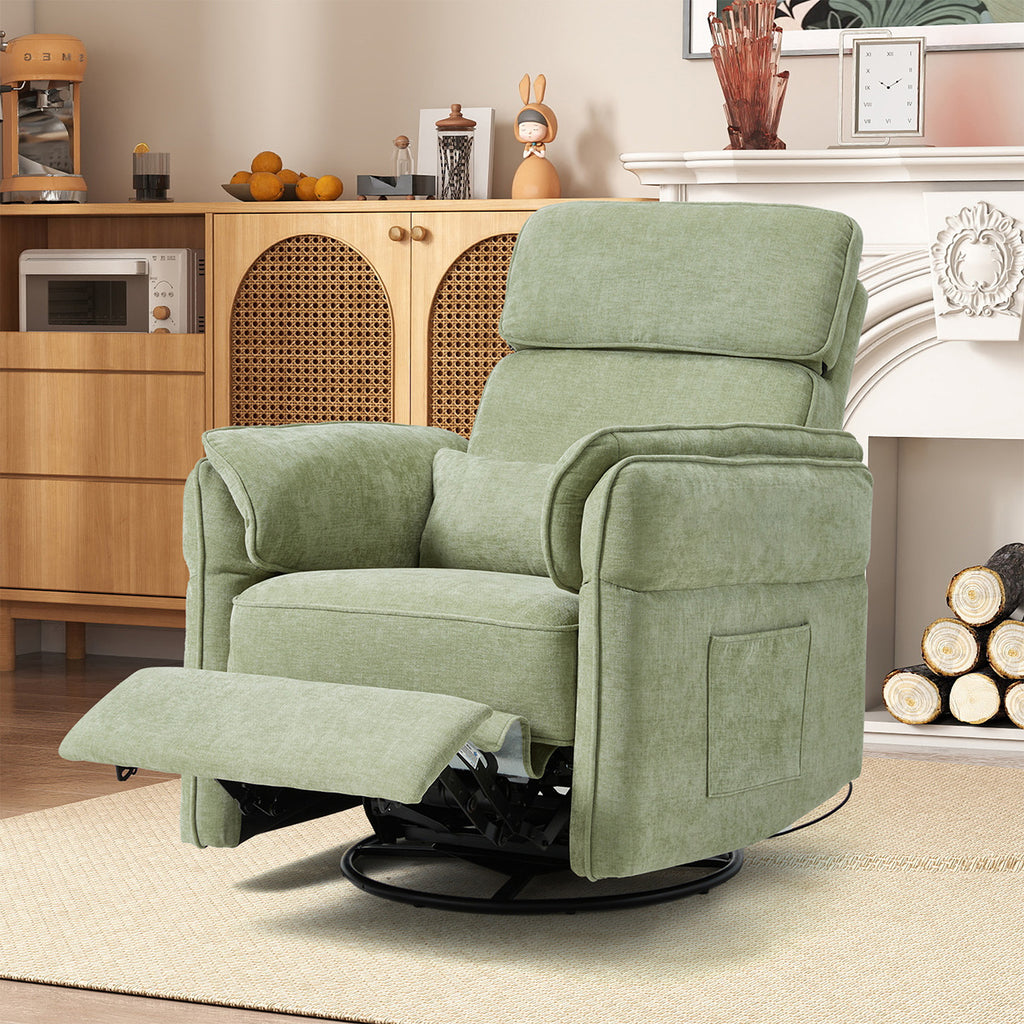 Allgoodsmarketstore Power Swivel Rocking Recliner Chair with Adjustable Headrest and Armrests for Living Room, Nursery, Green
