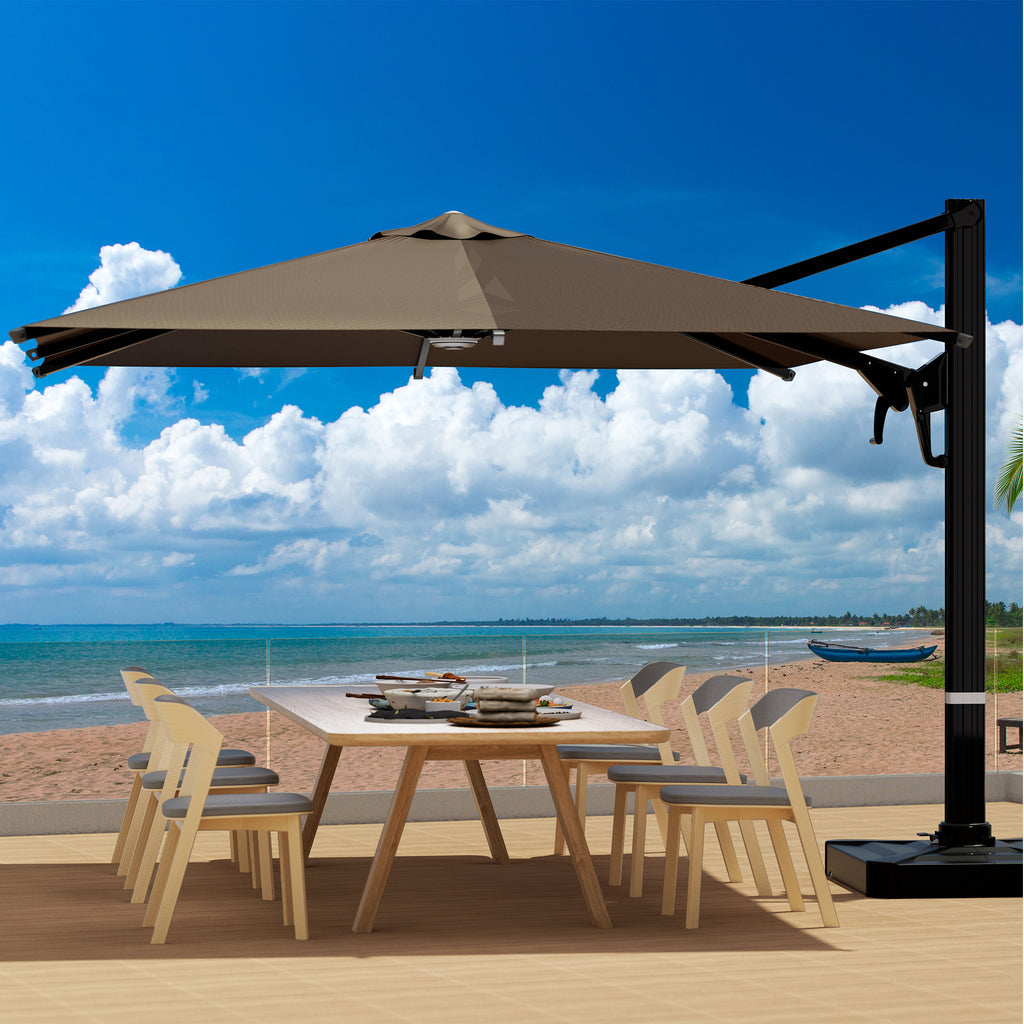 Allgoodsmarketstore 10x10ft Large Rectangular Cantilever Umbrella with 360° Rotation & 6 Adjustable Heights, Brown (Base Excluded)
