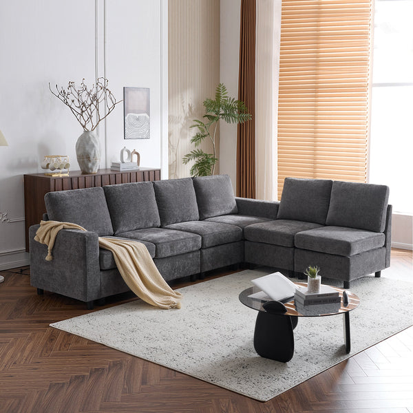 Allgoodsmarketstore 6 Piece Modular Sectional Couch with Storage for Living Room, Dark Gray