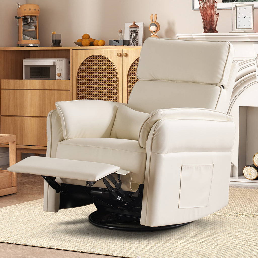 Allgoodsmarketstore Power Swivel Rocking Recliner Chair with Adjustable Headrest and Armrests, Beige