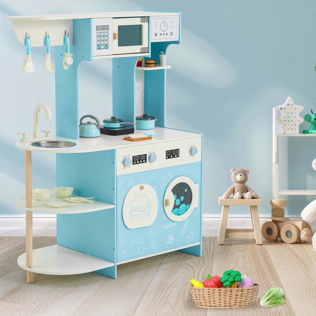 Allgoodsmarketstore Kids Play Kitchen Set, Kids Cooking Pretend Play Set, Kitchen Playset for Kids, Playset Interactive Toy, Blue