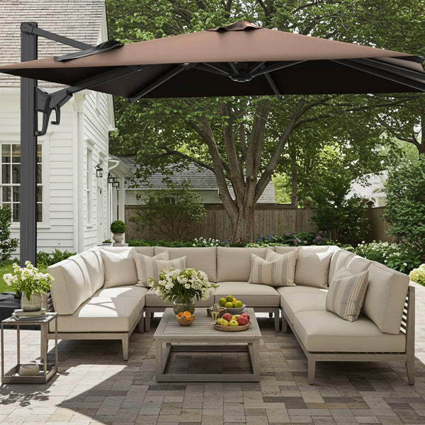 Allgoodsmarketstore 10x10ft Large Rectangular Cantilever Umbrella with 360° Rotation & 6 Adjustable Heights, Brown (Base Excluded)