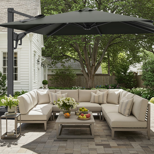 Allgoodsmarketstore 10x10ft Large Rectangular Cantilever Umbrella with 360° Rotation & 6 Adjustable Heights, Gray (Base Excluded)