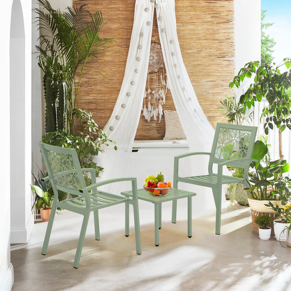 Allgoodsmarketstore 3-Piece Outdoor Bistro Set – Metal Chairs & Table, Sage Green