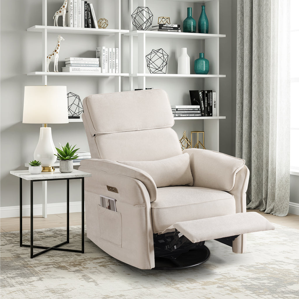 Allgoodsmarketstore Power Swivel Rocking Recliner Chair with Adjustable Headrest and Armrests for Living Room, Nursery, Beige