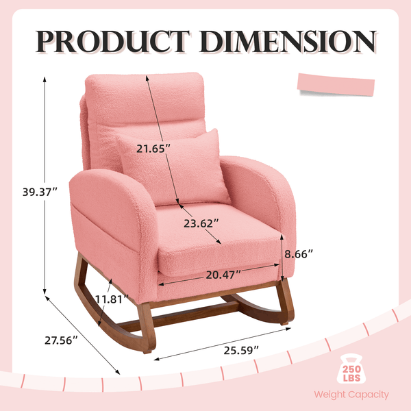 Allgoodsmarketstore Modern Rocking Accent Chair with Blanket & Lumber Pillow, High Back Glider Chair Nursery Chair with Dual Side Pockets