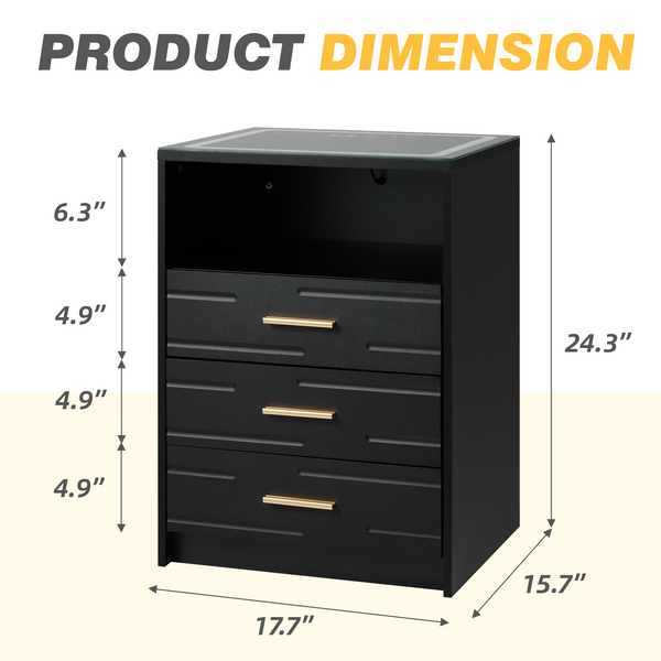 Allgoodsmarketstore LED Nightstand with Wireless Charging, Smart Bedside Table with Drawers & Adjustable LED Lights, Black
