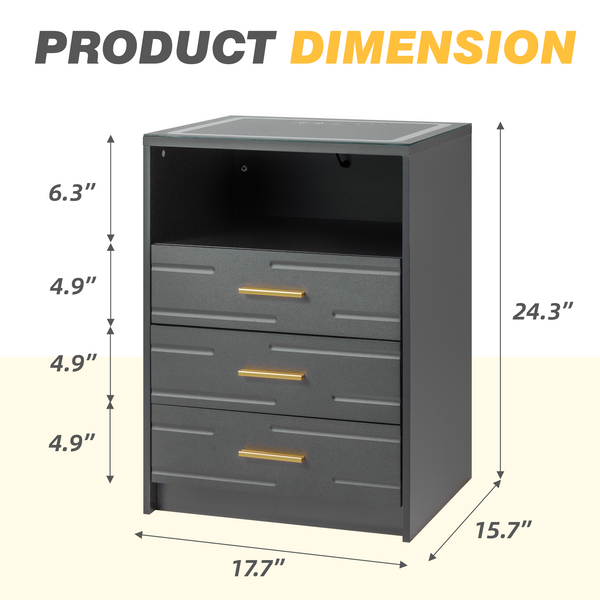 Allgoodsmarketstore LED Nightstand with Wireless Charging, Smart Bedside Table with Drawers & Adjustable LED Lights, Gray