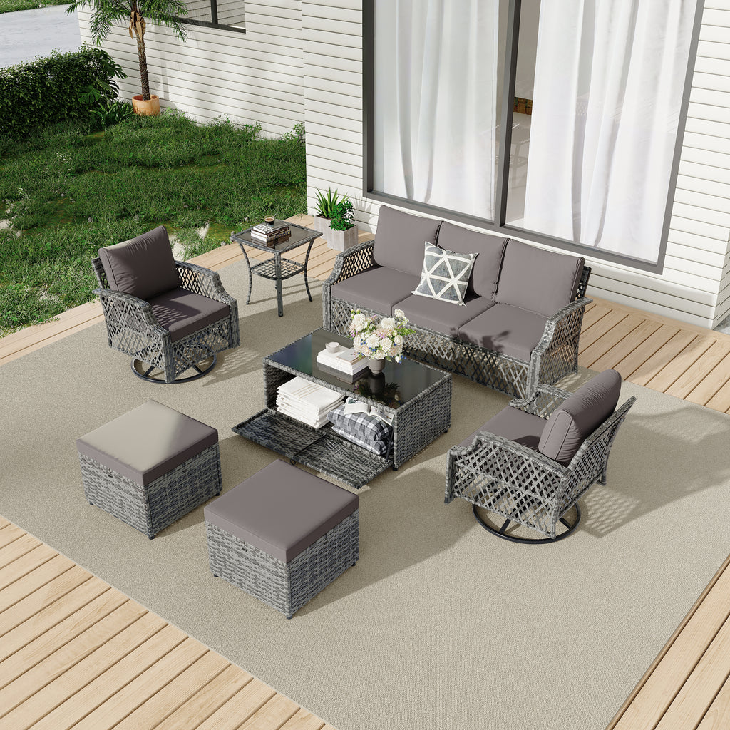 Allgoodsmarketstore 7 Piece Patio Furniture Set, Rattan Outdoor Sectional for Deck Backyard Porch (Gray)