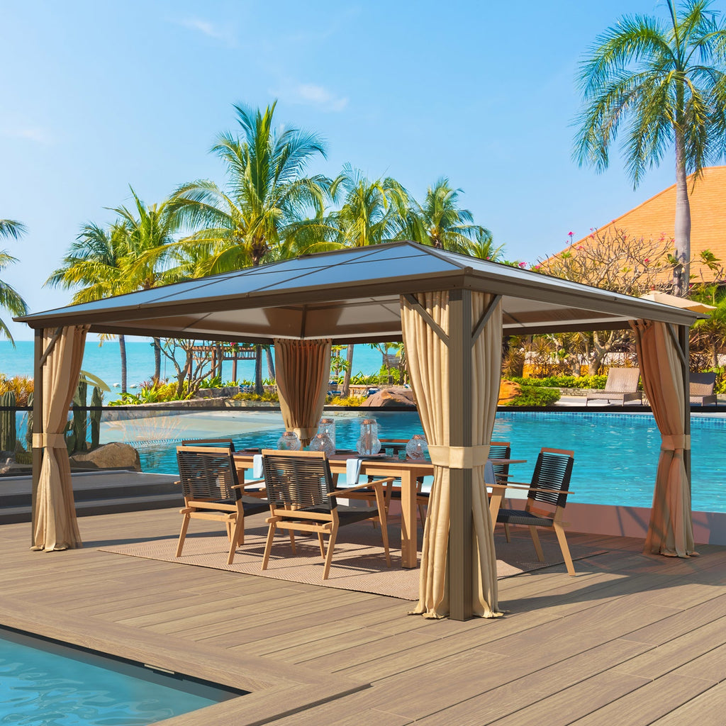 Allgoodsmarketstore 12' x 16'  Hardtop Gazebo, Outdoor Polycarbonate Roof Canopy, Aluminum Frame Permanent Pavilion