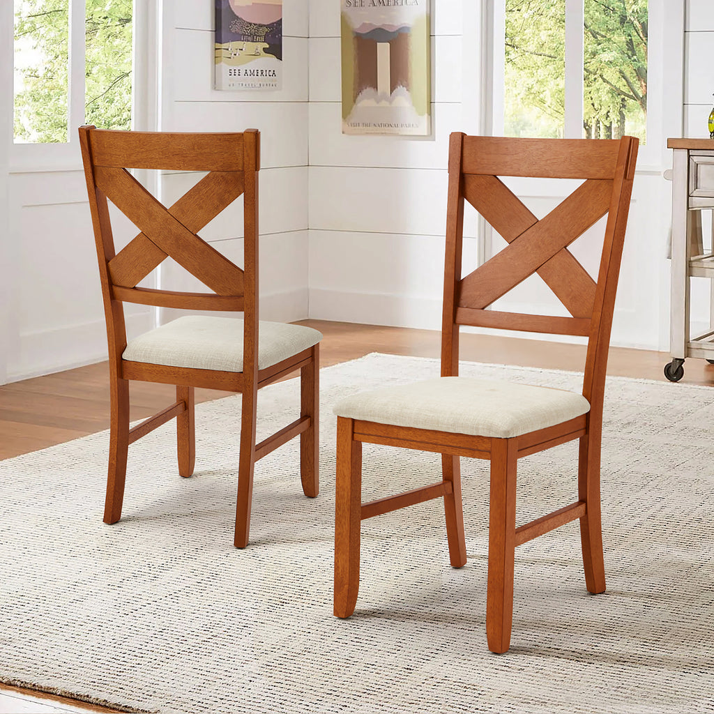 Rustic Farmhouse 19" Upholstered Barstool, Solid Wood Dining Chairs Set of 4 for Kitchen and Dining Room, Natural Oak Wood
