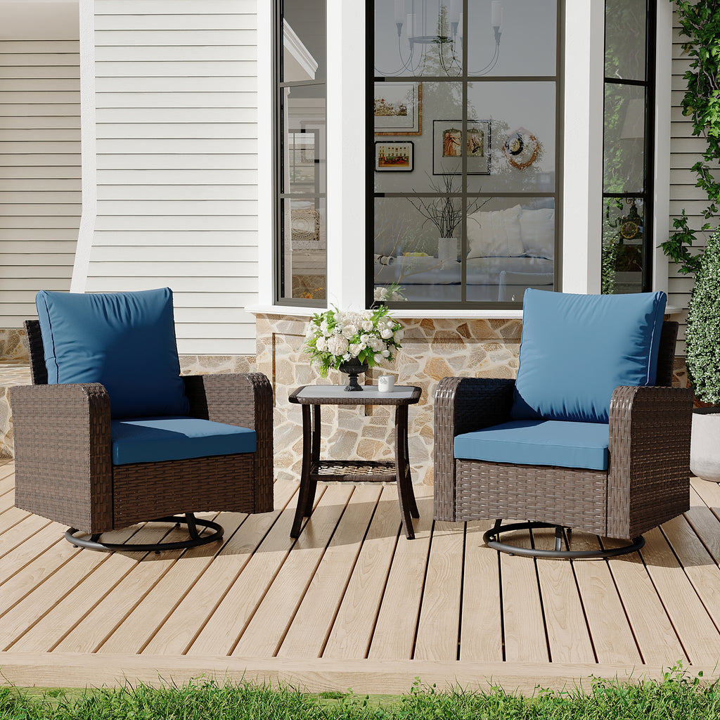 Allgoodsmarketstore 3 Piece Outdoor Swivel Chairs -Wicker Patio Bistro Table and Chairs Set, Navy