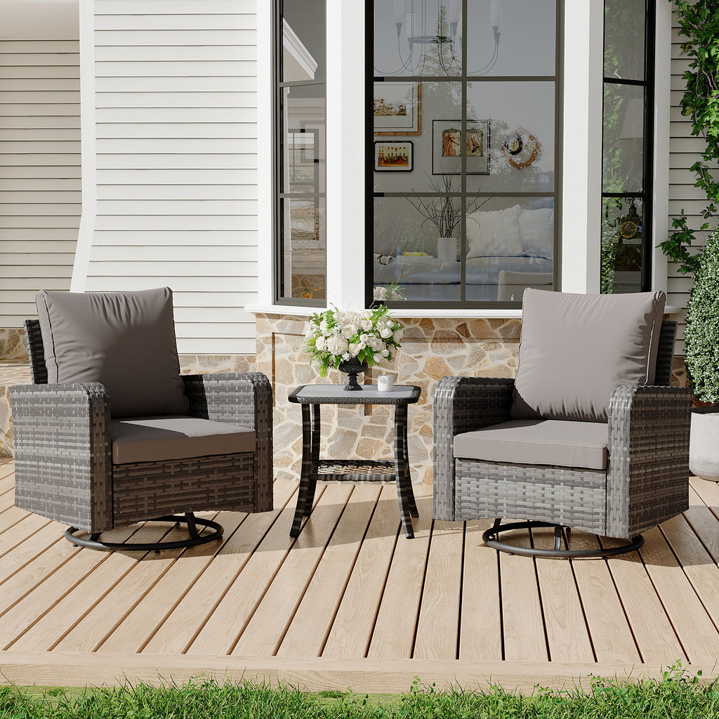 Allgoodsmarketstore 3 Piece Outdoor Swivel Chairs -All Weather Wicker Patio Bistro Table and Chairs Set, Grey