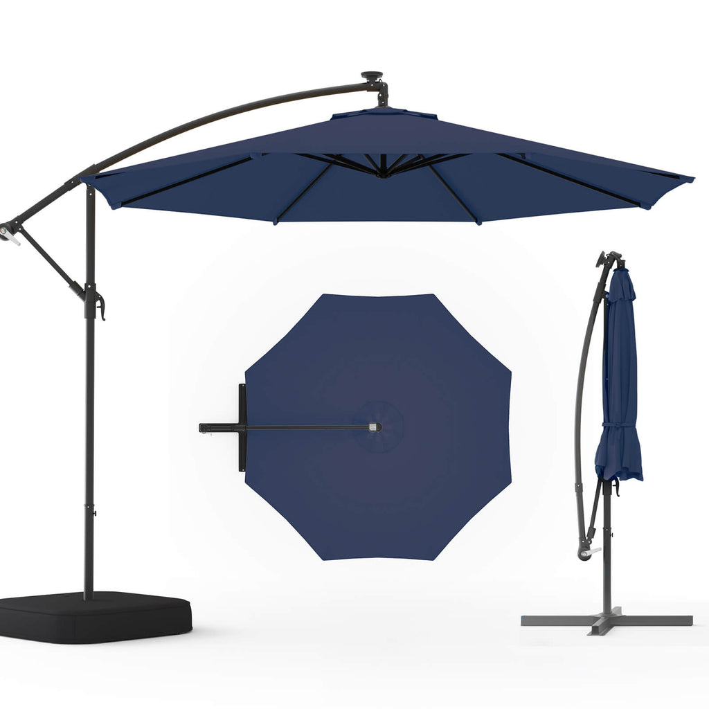 Allgoodsmarketstore 10ft Patio Umbrella with Base, Outdoor Offset Cantilever Umbrella, Infinite Tilt, Navy Blue