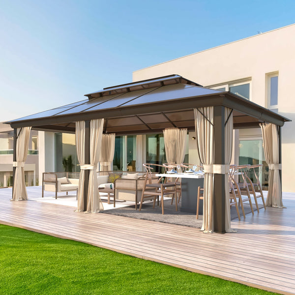 Allgoodsmarketstore 12'x20' Hardtop Gazebo, Outdoor Polycarbonate Double Roof Canopy, Aluminum Frame Permanent Pavilion