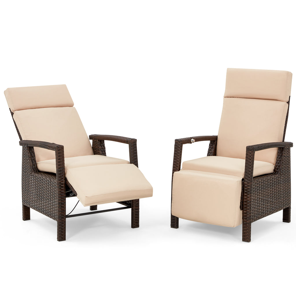 Allgoodsmarketstore Outdoor Recliner Chair Set of 2, up to 150°with Removable Cushion, Khaki