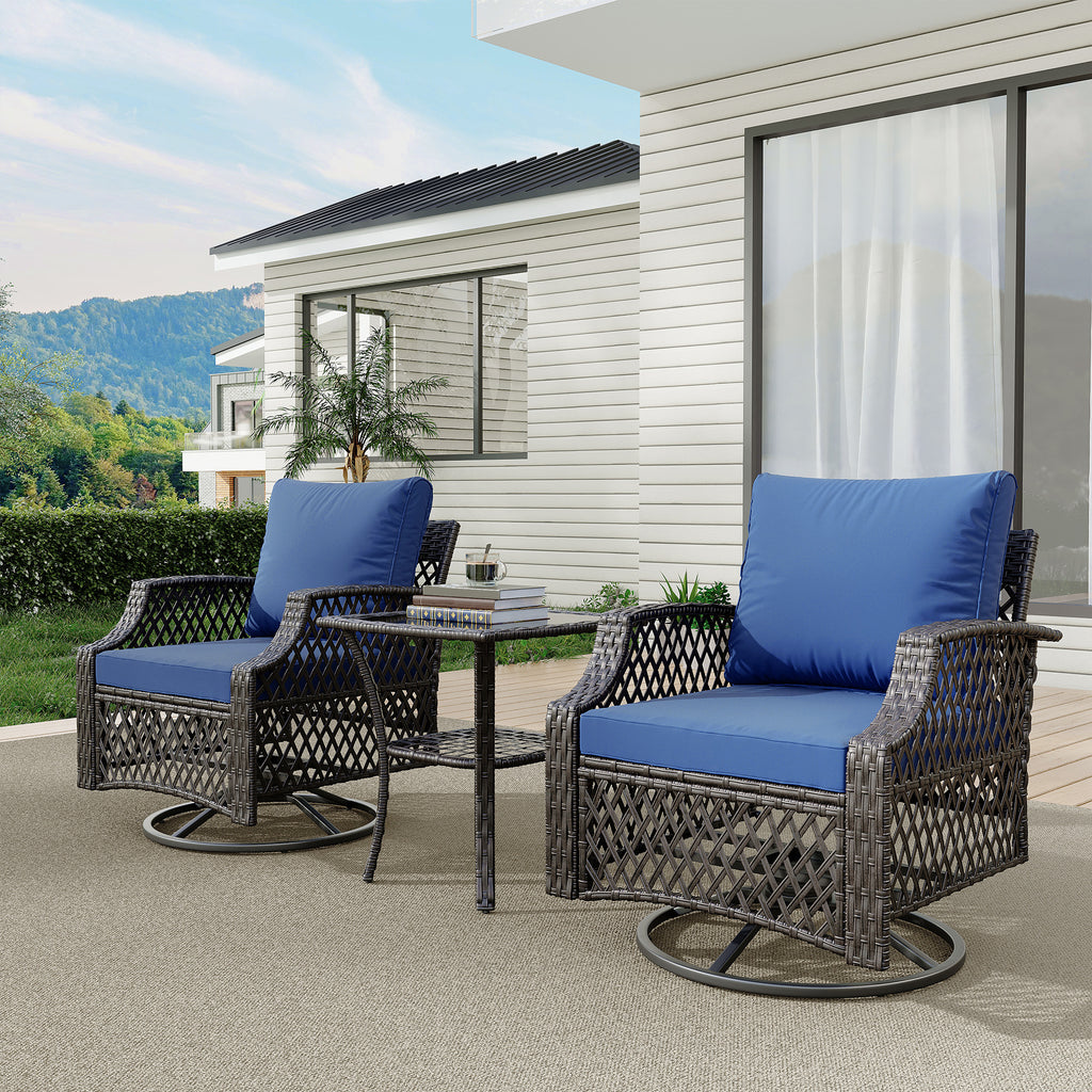 Allgoodsmarketstore 3 Piece Outdoor Swivel Chair Set, Patio Furniture Conversation Set for Deck, Yard, Garden, Poolside(Navy Blue)