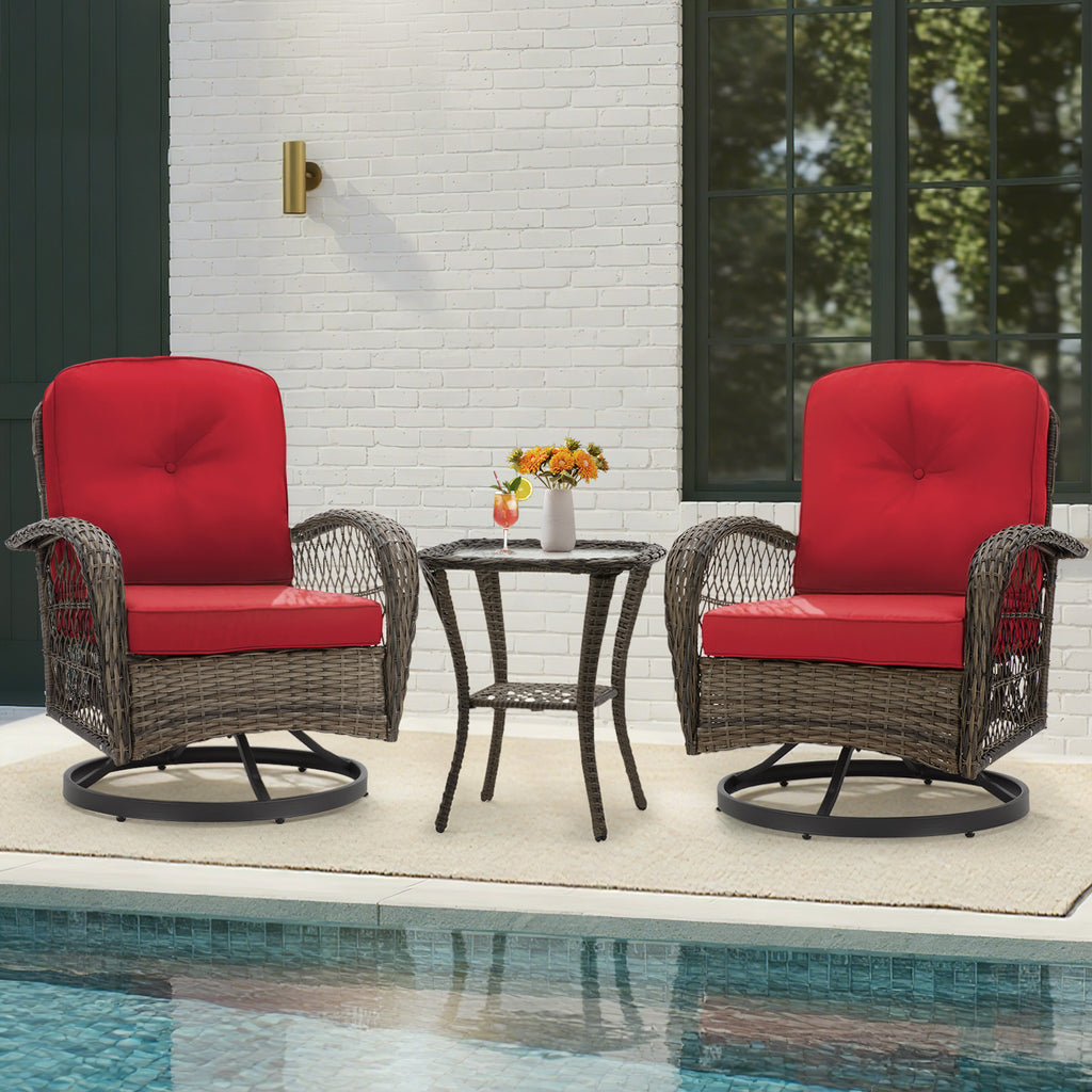 Allgoodsmarketstore 3-piece Patio Swivel Glider Chair Set，360° Glide & Rotate, Red