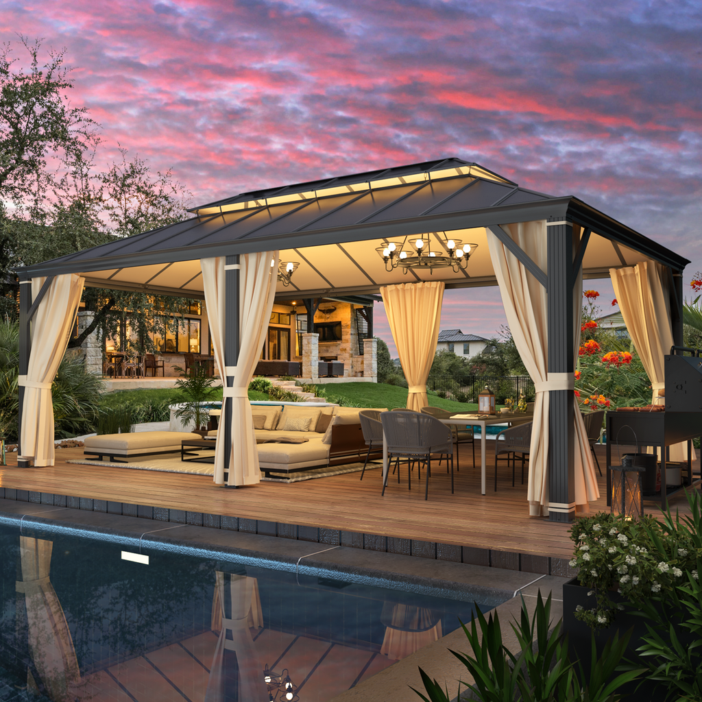 Allgoodsmarketstore 12' x 20' Hardtop Gazebo, Aluminum Composite Double Roof for Patio and Garden, Curtains and Netting