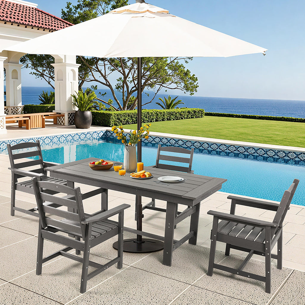 Allgoodsmarketstore Outdoor Table and Chairs for 4, HDPE Weather Resistant Outdoor Dining Set, Gray