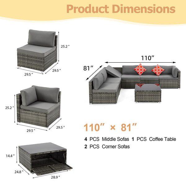 Allgoodsmarketstore 7 Piece Outdoor Patio Furniture with Storage Table, Cushions and Pillows, Gray