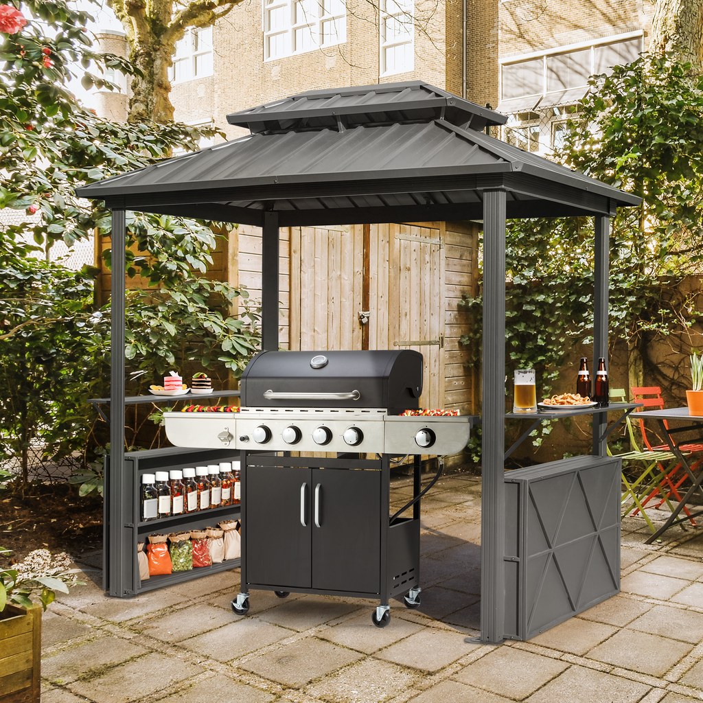 Allgoodsmarketstore 8x6 FT Outdoor Grill Gazebo with Double Steel Roof