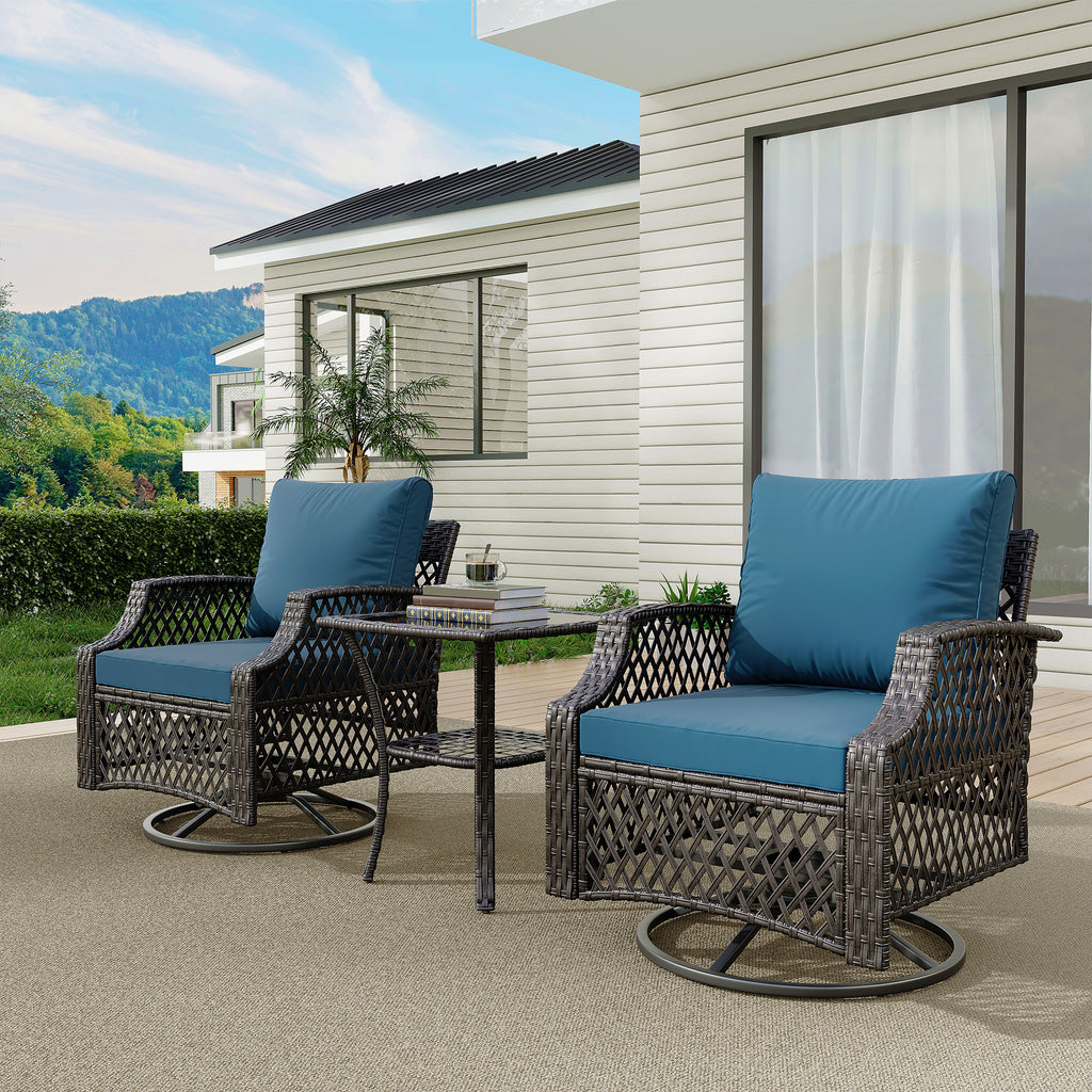 Allgoodsmarketstore 3 Piece Outdoor Swivel Chair Set, Patio Furniture Conversation Set for Deck, Yard, Garden, Poolside(Turquoise)