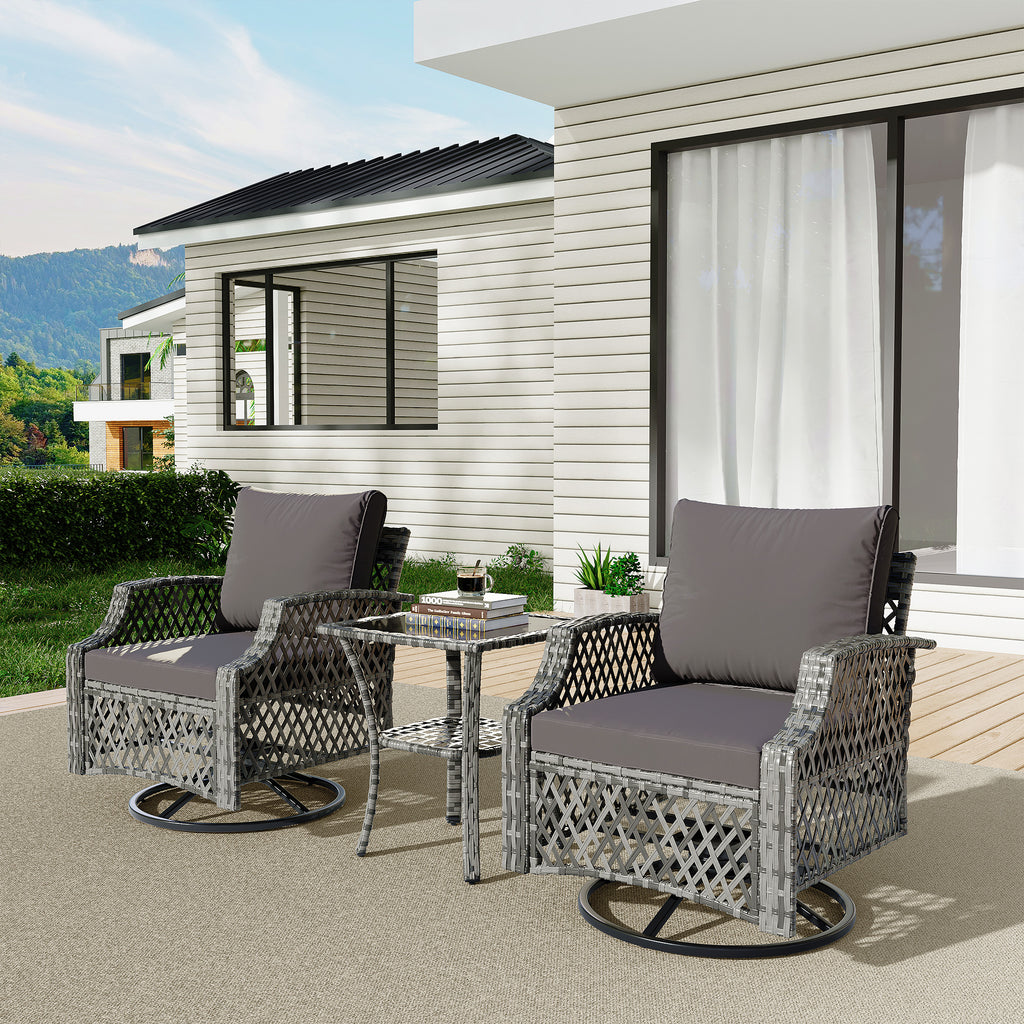 Allgoodsmarketstore 3 Piece Outdoor Swivel Chair Set, Patio Furniture Conversation Set for Deck, Yard, Garden, Poolside(Gray)