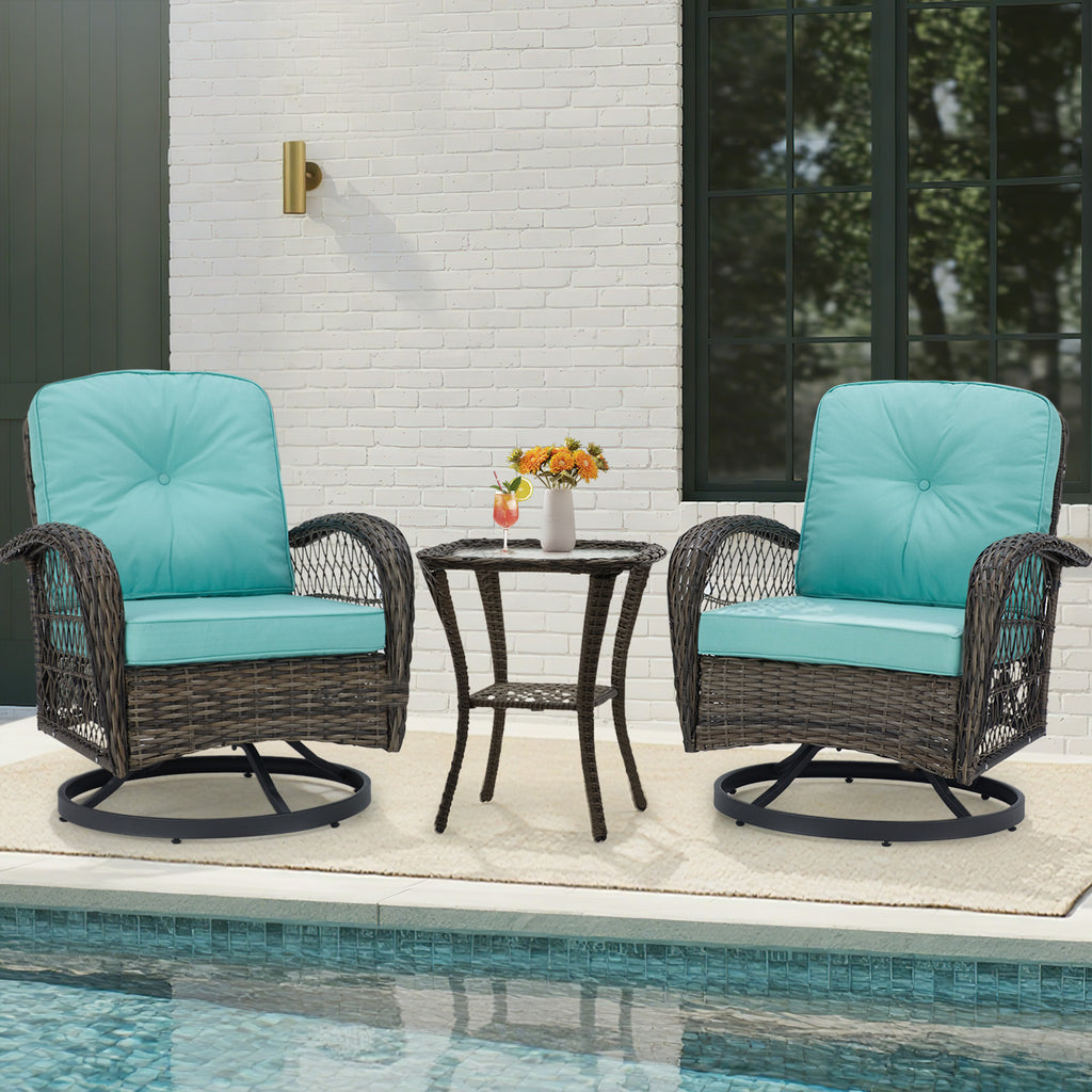 Allgoodsmarketstore 3-piece Patio Swivel Glider Chair Set，360° Glide & Rotate, Blue