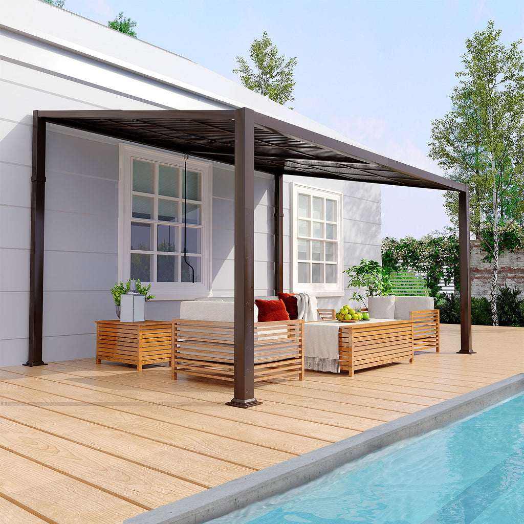 Allgoodsmarketstore 10' x 13' Lean to Gazebo, Patio Gazebo with Adjustable Galvanized Roof, Hardtop Wall Mounted Gazebo with Full Metal Frame, Outdoor Pergola for Deck, Porch, Garden, Backyard