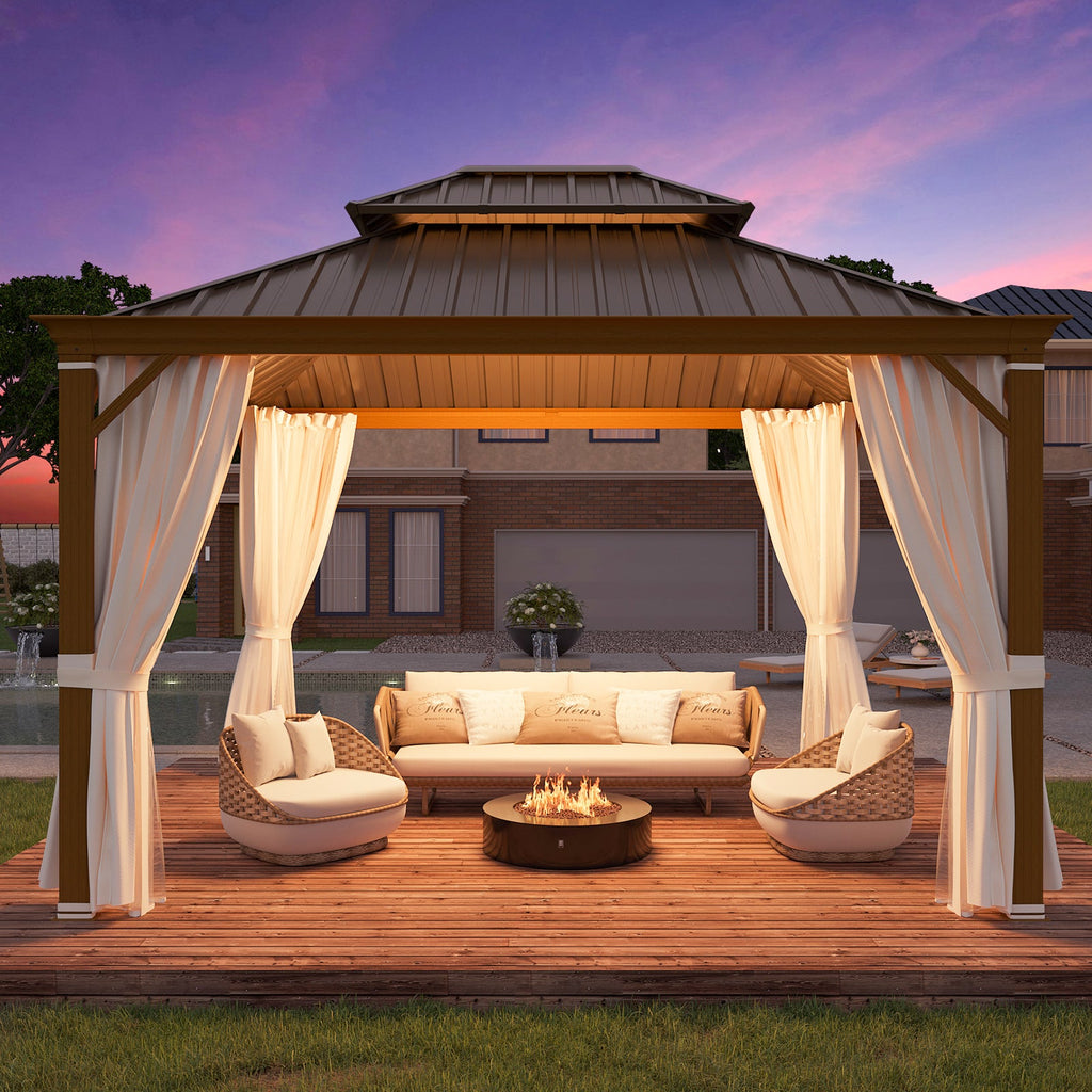 Allgoodsmarketstore 10' x 12' Hardtop Gazebo with Aluminum Frame, Wood-Grain