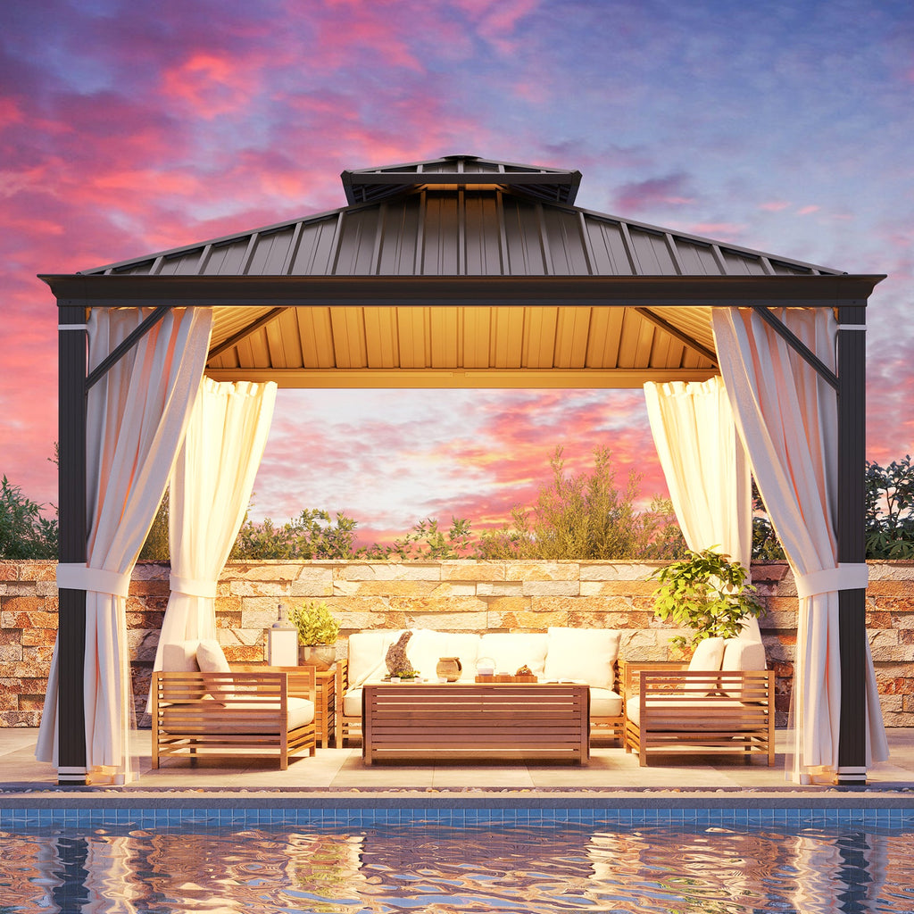 Allgoodsmarketstore 12' x 12' Hardtop Gazebo with Aluminum Frame, Dark Gray