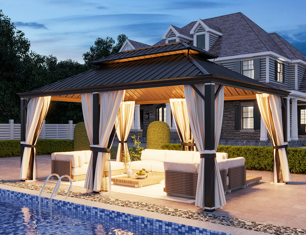 Allgoodsmarketstore 12' x 18' Hardtop Gazebo with Aluminum Frame, Dark Gray