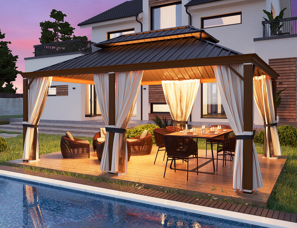 Allgoodsmarketstore 12' x 18' Hardtop Gazebo with Aluminum Frame, Wood-Grain