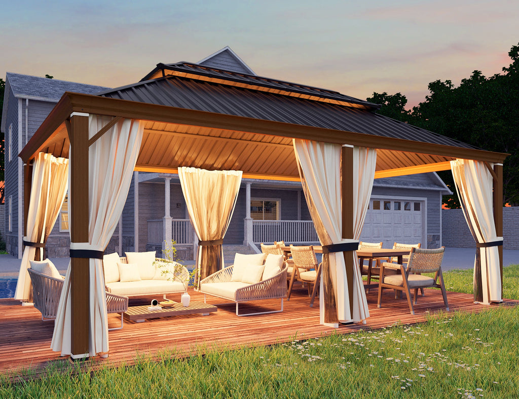 Allgoodsmarketstore 12' x 20' Hardtop Gazebo with Aluminum Frame, Wood-Grain