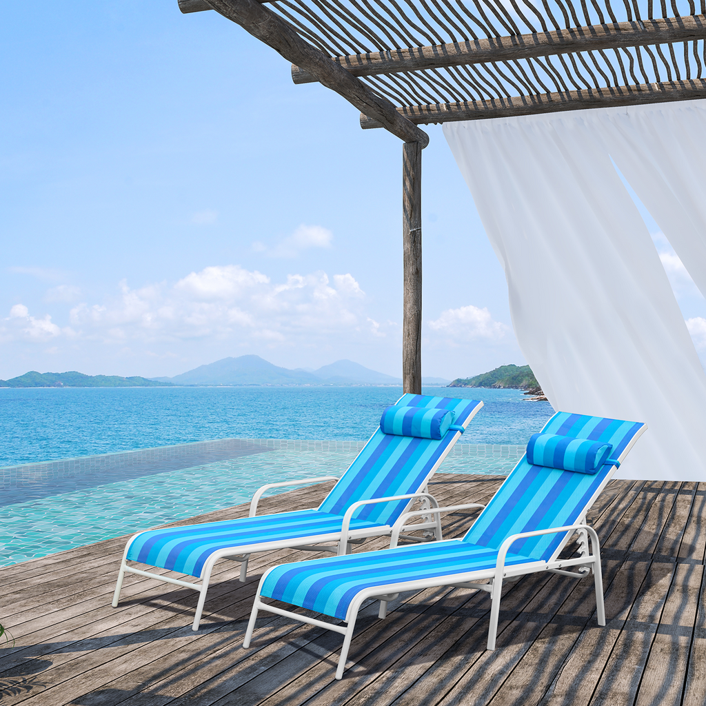 Allgoodsmarketstore Set of 2 Patio Chaise Lounges with Adjustable Backrest, Blue