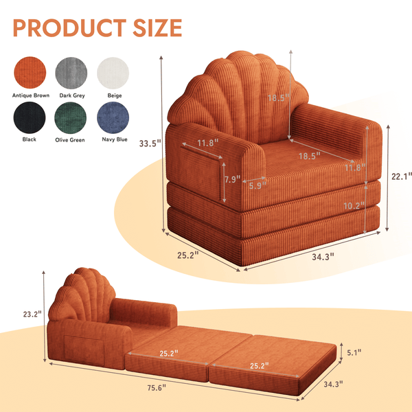 Allgoodsmarketstore 2-in-1 Folding Sofa Bed with Back Support, 75