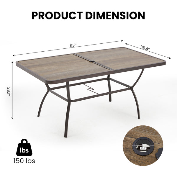 Allgoodsmarketstore 63 Inch Outdoor Patio Dining Table with 1.96 Inch Adjustable Umbrella Hole