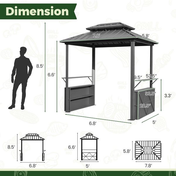Allgoodsmarketstore 8x6 FT Outdoor Grill Gazebo with Double Steel Roof