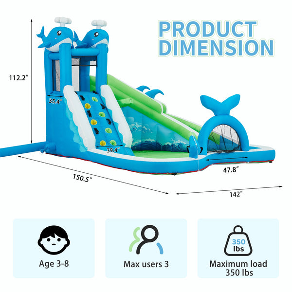 Allgoodsmarketstore Inflatable Bounce House, Bounce House with Water Slide for Kids 3-8, Water Slide Bounce House with a Whale Shape, Rock Climbing Wall, Throwing Game, Water Gun Competition, Storage Bag, 480W Blower for Outdoor Backyard