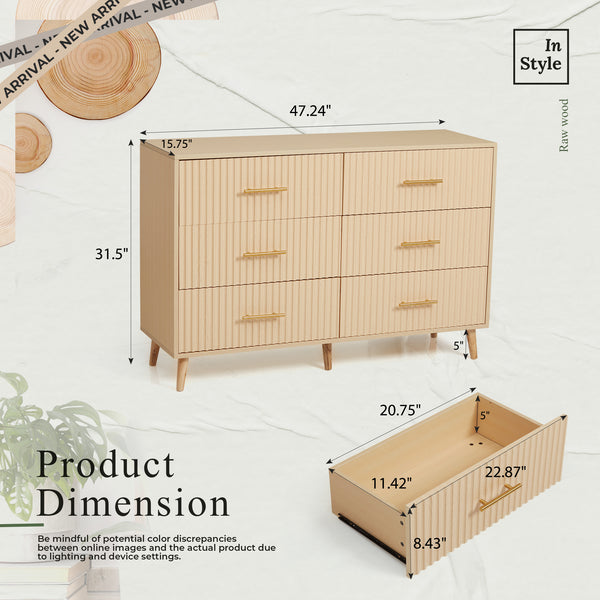 Allgoodsmarketstore 6 Drawer Dresser Modern Dresser Chest of Drawers with Fluted Panel for Bedroom,Living Room and Hallway
