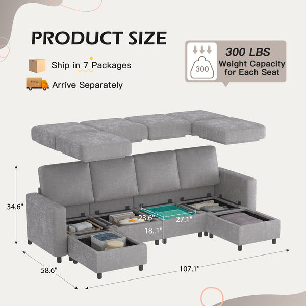 Allgoodsmarketstore 6 Piece Modular Sectional Couch with Storage for Living Room, Light Gray
