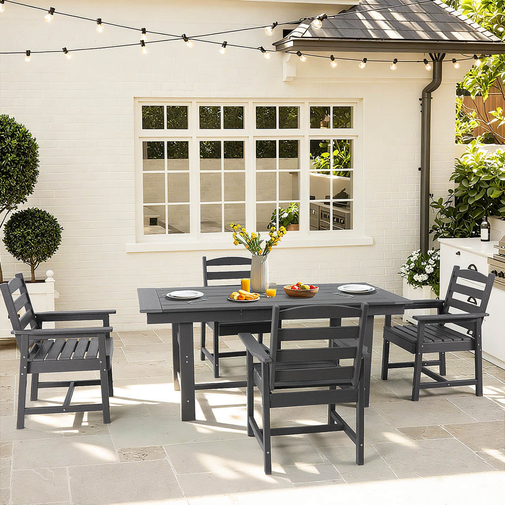 Allgoodsmarketstore HDPE Outdoor Patio Dining Table With Umbrella Hole, Gray