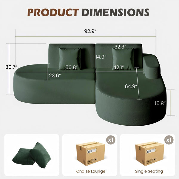 Allgoodsmarketstore Modern L-Shape Sectional Sofa with Chaise Lounge,Boneless L Shape Sofa with Deep Seat, Green
