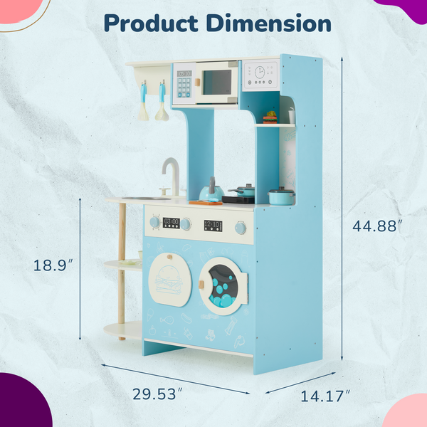 Allgoodsmarketstore Kids Play Kitchen Set, Kids Cooking Pretend Play Set, Kitchen Playset for Kids, Playset Interactive Toy, Blue