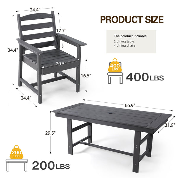 Allgoodsmarketstore HDPE Outdoor Patio Dining Table With Umbrella Hole, Gray