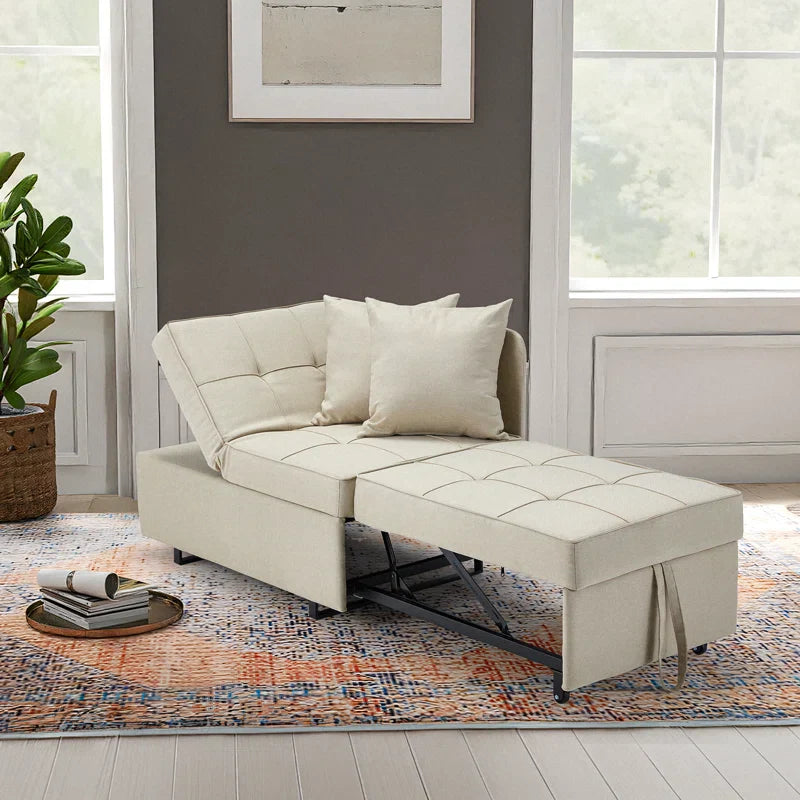 Allgoodsmarketstore 3 IN 1 Futon Sofa Bed Convertible Recliner Lounge for Living Room with Reclining Backrest, Linen, Beige